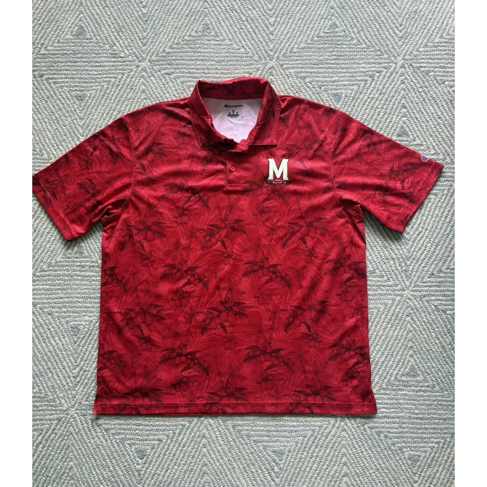 Champion University of Maryland‎ Short Sleeve Polyester Hawaiian Polo - Red - XL